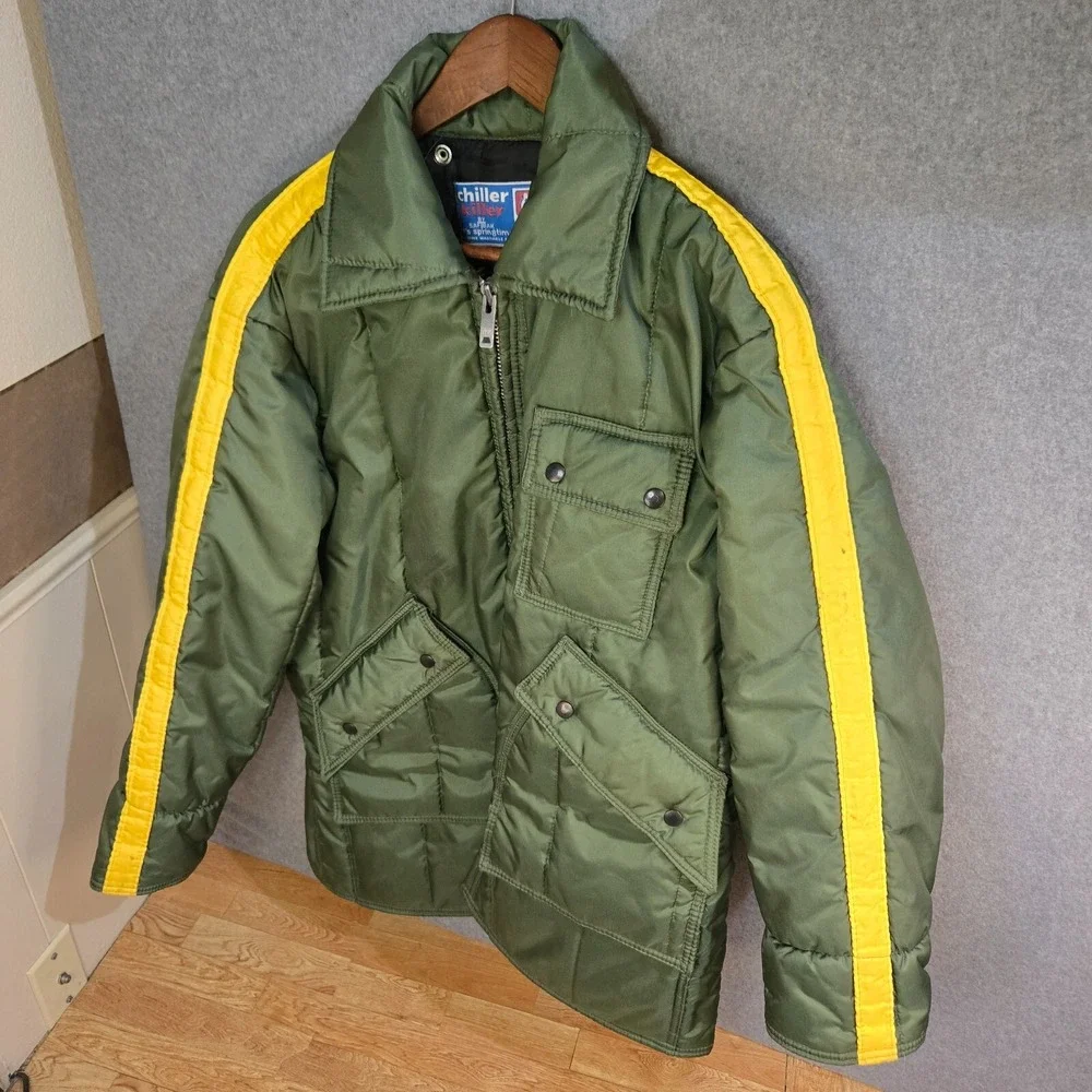 Vintage Chiller Killer Saftbak green camping Hunting Jacket Made in USA Size XL?